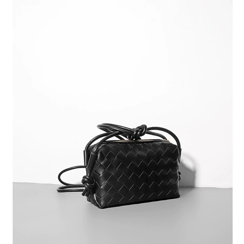 Genuine Leather Woven Square Small Camera Crossbody Bag